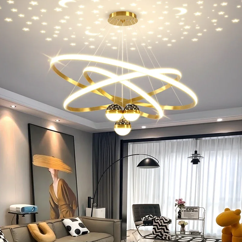 

LED Chandelier Light for Kids Room Modern Night Star Bedroom Living Room Indoor Home Appliance Ring Ceiling Lamp Pendant Lights