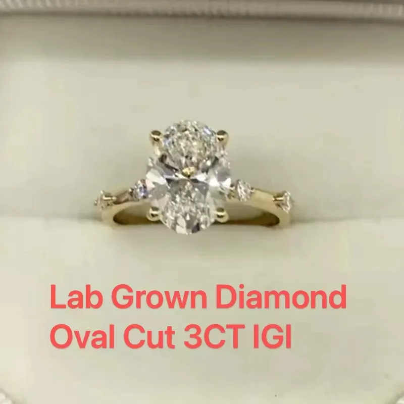 

3Ct Fine Oval Cut IGI Certificate CVD HPHT Lab Grown Diamond Solitaire Wedding Diamond Ring 14K Yellow Gold DEF Color VS-VVS