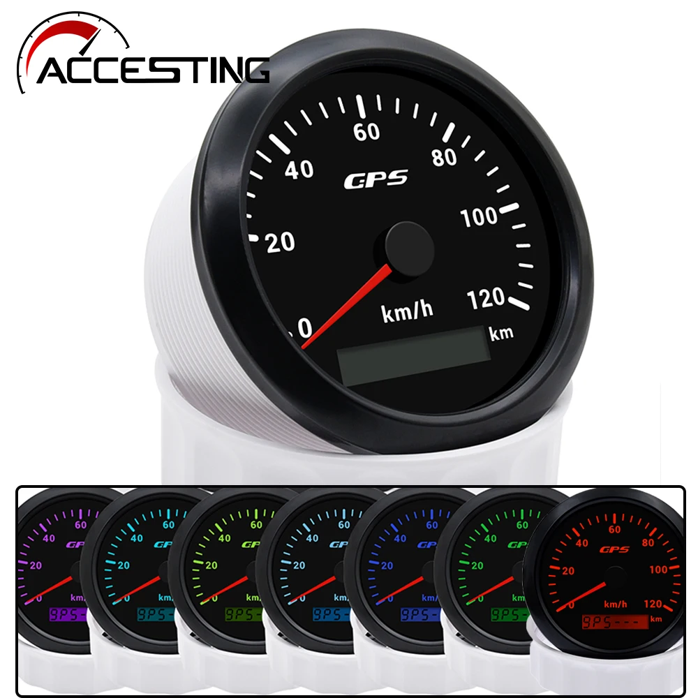 85MM GPS Speedometer 7 Colors Backlight Gauge For Motorcycle Marine