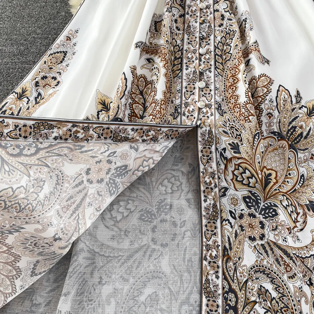 Women Vintage Long Dress Fashion Print A-line Ruffled Elegant Floral Party Dresses Ladies Long Sleeve Casual Long Robe Vestidos