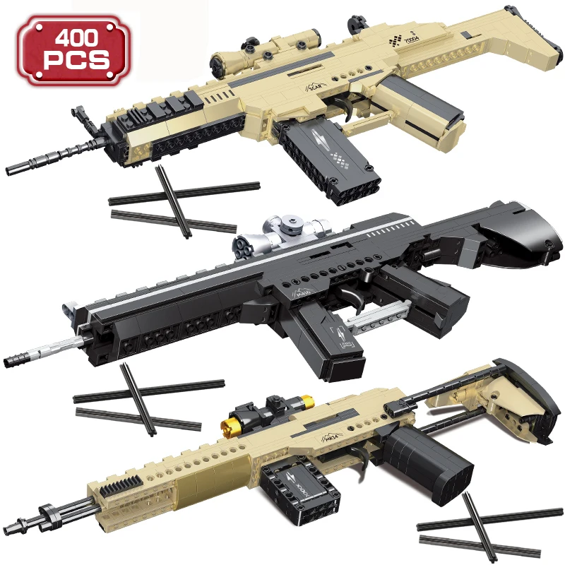 Military WW2 Scar M416 Desert Eagle Pistol Vector Submachine Gun Model Building Blocks Army Weapons MK14 Sniper Rifle Bricks Toy