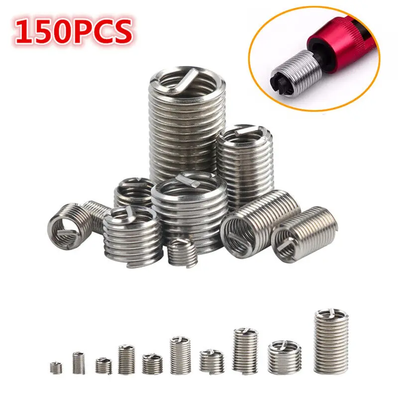 150PCS Helicoil Wire Thread Repair Inserts Kit Set M3M4 M5 M6 M8 Stainless Steel Threaded Bushings Thread Recovery Fasteners