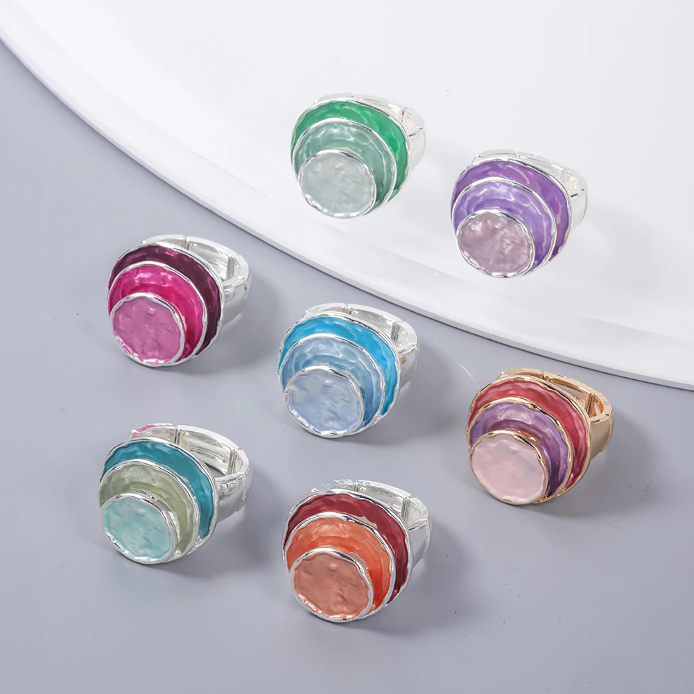 Mode mehrfarbige 3-lagige runde Ringe für Damen Accessoires neue trend ige elastische verstellbare silberne Farbe Ring Party Schmuck Geschenk – Detail 2