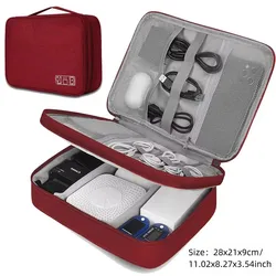 Waterproof Travel Cable and Electronics Organizer Bag (Red 2 Layer)