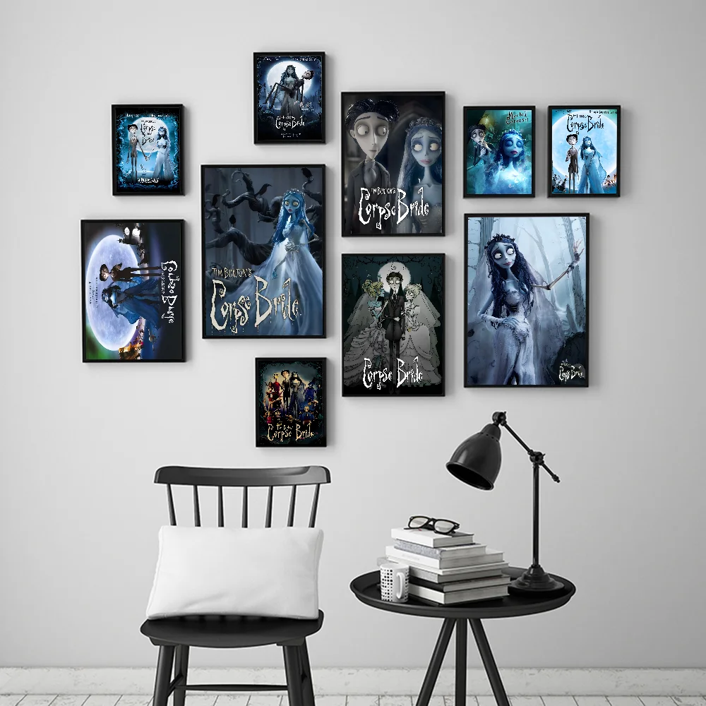 Film Tim Burton Pengantin Mayat Whitepaper Poster Fancy Wall Sticker for Living Room Bar Decoration Decor Art Wall Stickers