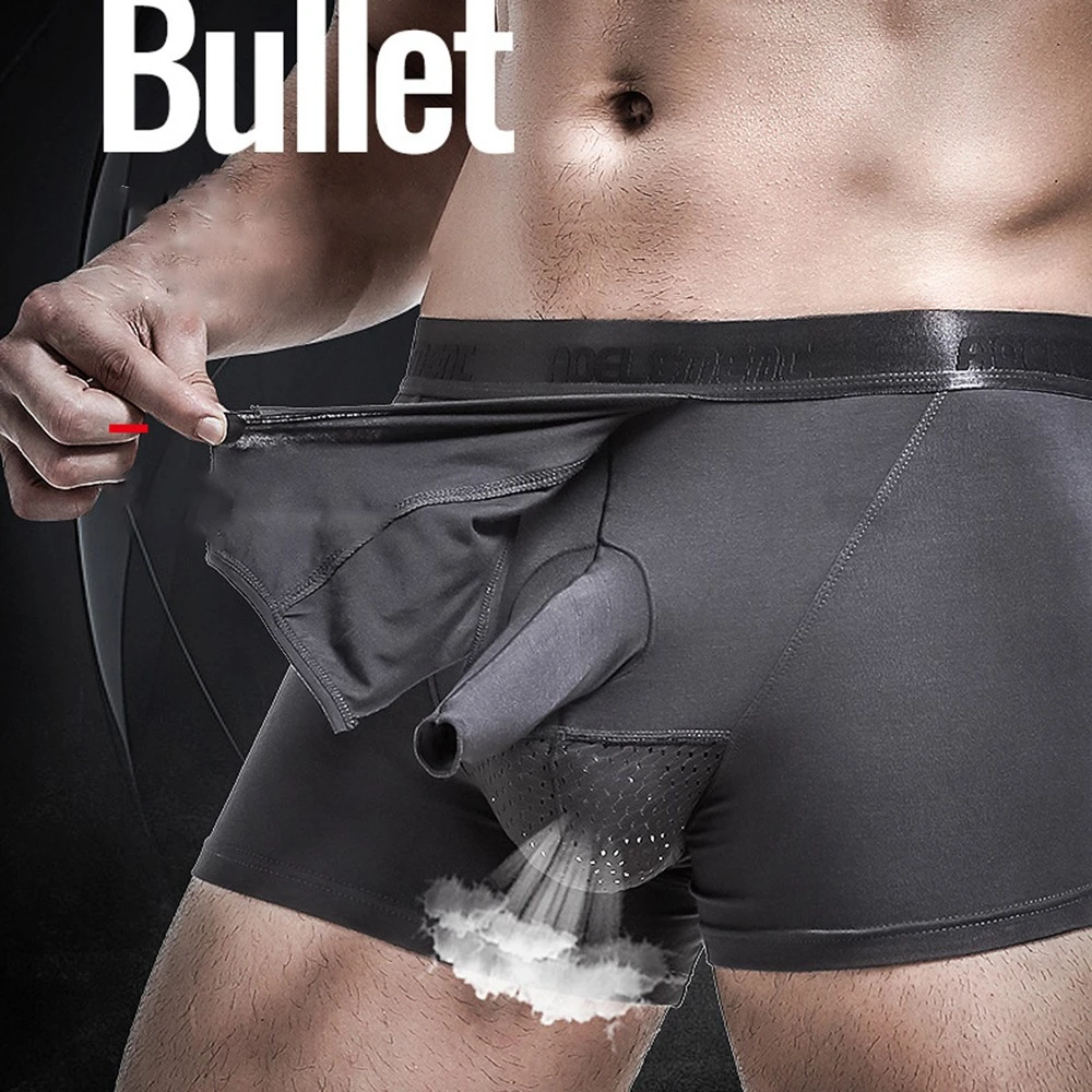 Seoul Separate Pouches Boxer Shorts Men Underwear Crotchless Penis Hole Panties Scrotum Care