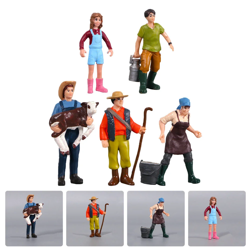 

5PCS Farmer People Model Figures Playset Farm Keeper Figurines Model People Toys Playset Preschool Learn Cognitive Toys for