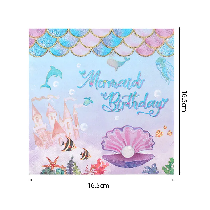Mermaid Party Supplies Set - Disposable Plates Cups Napkins for Girls Birthday  Baby Shower