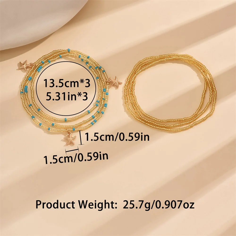 2pcs/set Cute Starfish Pendant Turquoise Anklets For Women Gold Color Sea Star Foot Chains Boho Beach Jewelry Summer Accessories