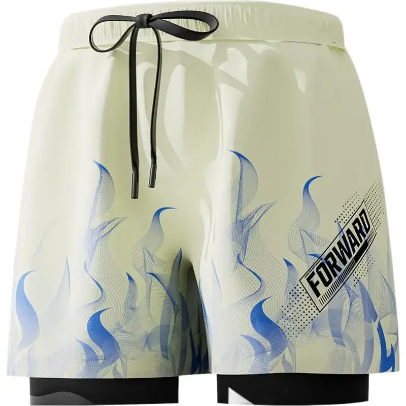 Men's Professional Double Layer Quick Dry Swimming Trunks Large Size Anti-Embarrassment Thermal Spa Beach Pants Equipment