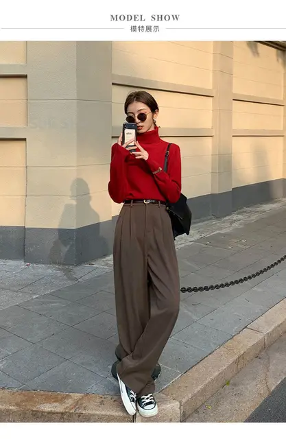 Fashion (Light Gray)2023 New Retro Straight Wide Leg Brown Pants Vintage  Female Korean High Waist Casual Long Navy Blue Pants White Beige Trousers  DOU @ Best Price Online