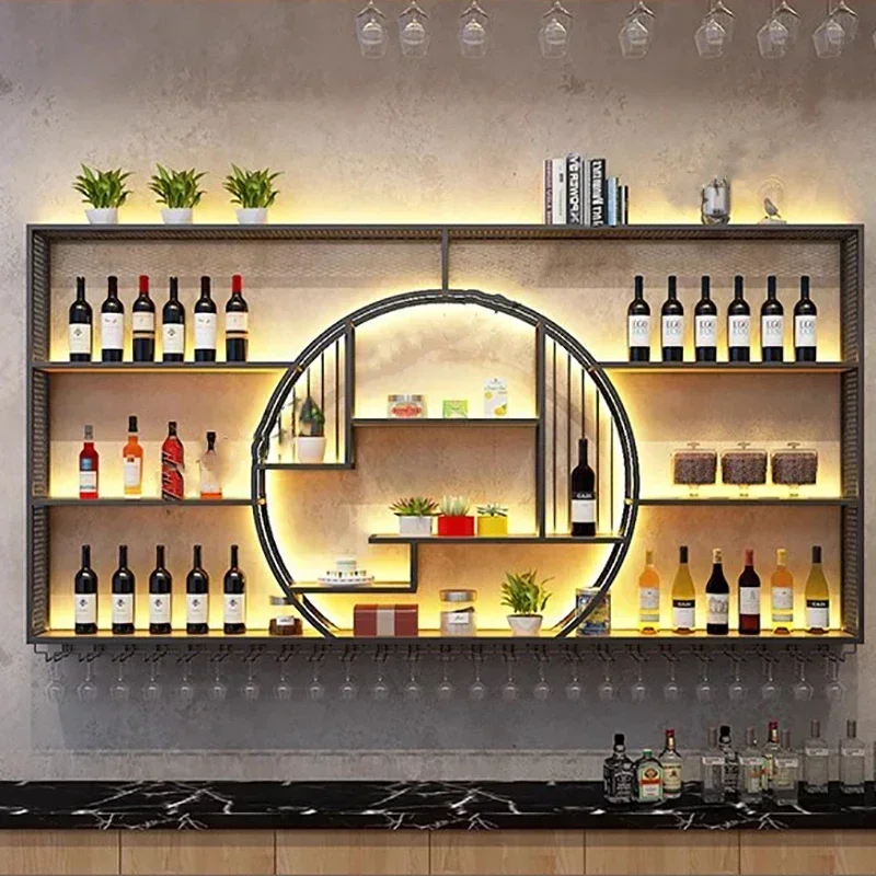 Whisky Club Bar Cabinet Shelf Hanging Cellar Industrial Metal Wine Cabinets Storage Modern Armario Para Vinos Liquor Furniture