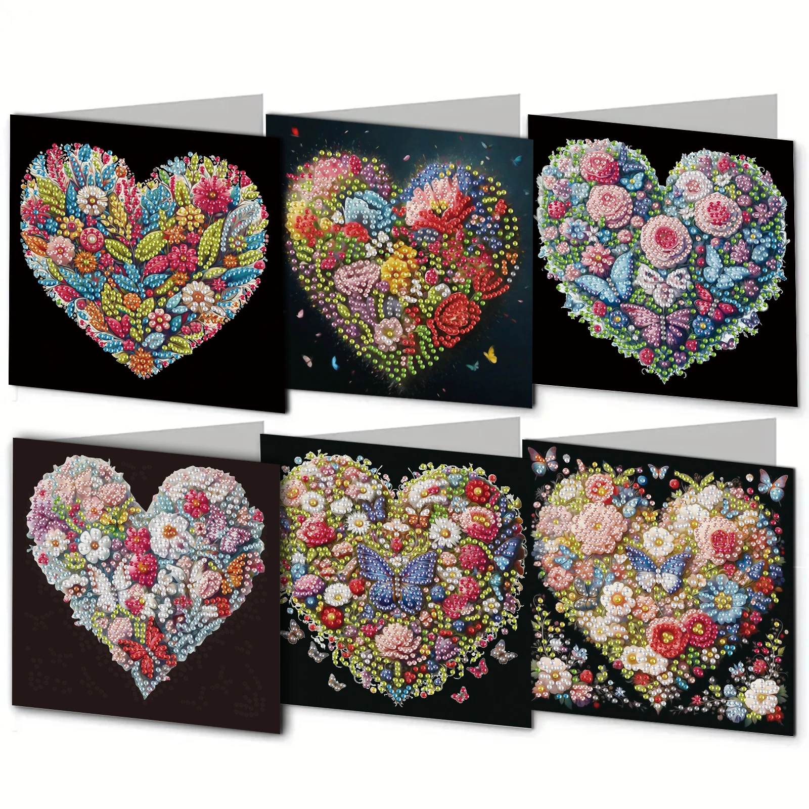 DIY diamond painting greeting cards flower heart design crafts diamond art cards for birthday holiday New Year wishes 6pcs/set