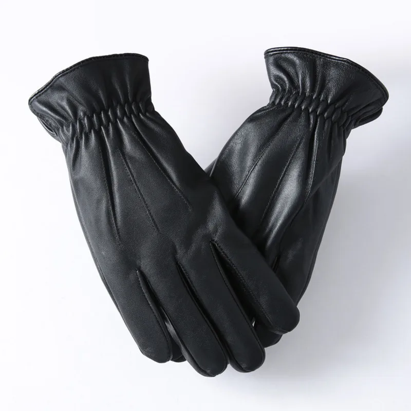 

Men's Genuine Leather Glove Velvet Lining Thickened Sheepskin Outdoor Sports Driving Cycling Warmth and Labor Protection