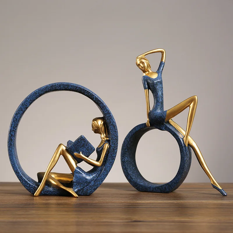 

Yoga With a Girl Who Reads Books Resin Statue Nordic Abstract Ornaments For Figurines Interior Sculpture Room Home Decor