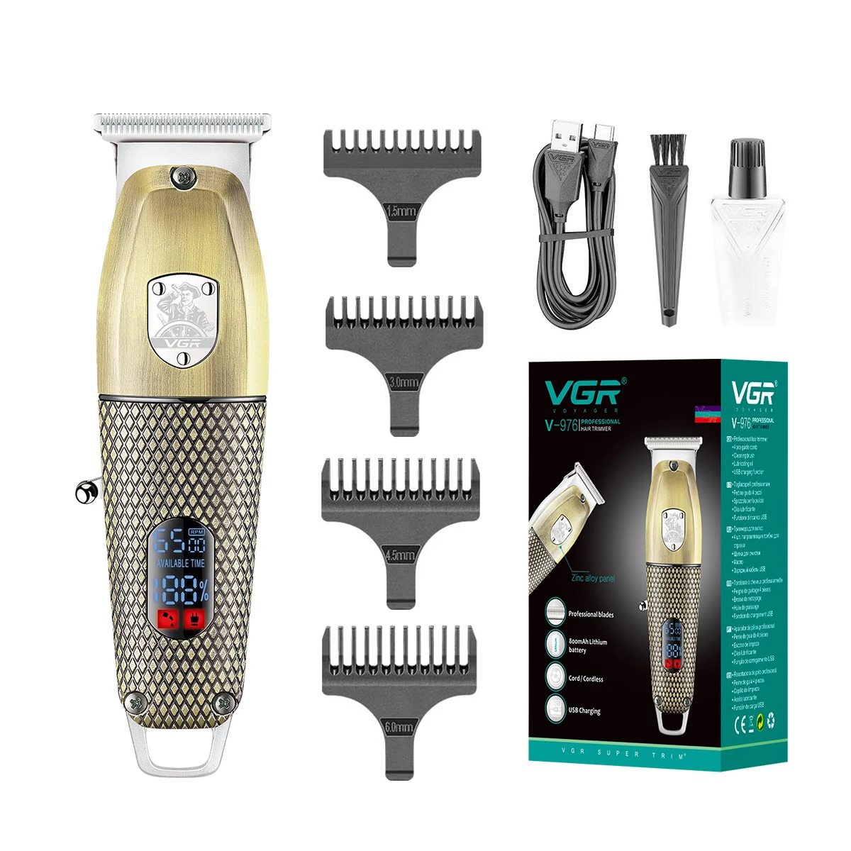 

VGR V-976 Barber Clipper Cordless Rechargeable Professional Electric Hair Trimmer for Men Non-customs Fee Products Turkey 2023