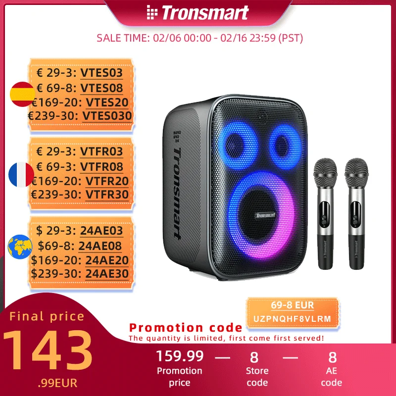 Tronsmart Halo 200 Altoparlante Bluetooth Altoparlante Karaoke Con Sistema Audio A 3 Vie, Uscita 120W, Microfono Integrato/Cablato, Ingresso Chitarra