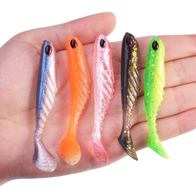 5 Pc/Lot 3D Eyes Silicone Soft Bait 7cm 2.8g T Tail Worms Jig Wobblers