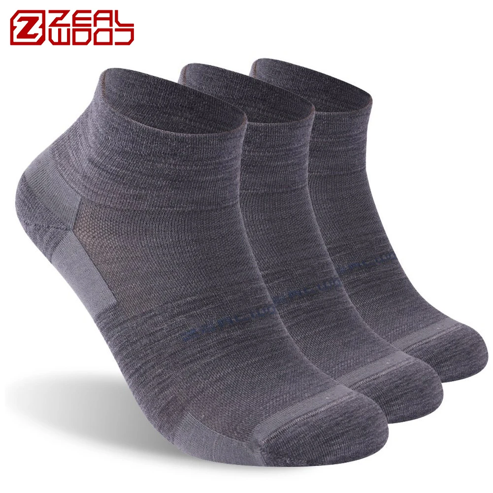 3 Pairs Athletic Running Socks, Zealwood Unisex Merino Wool Antiblister Cushion Hiking Socks