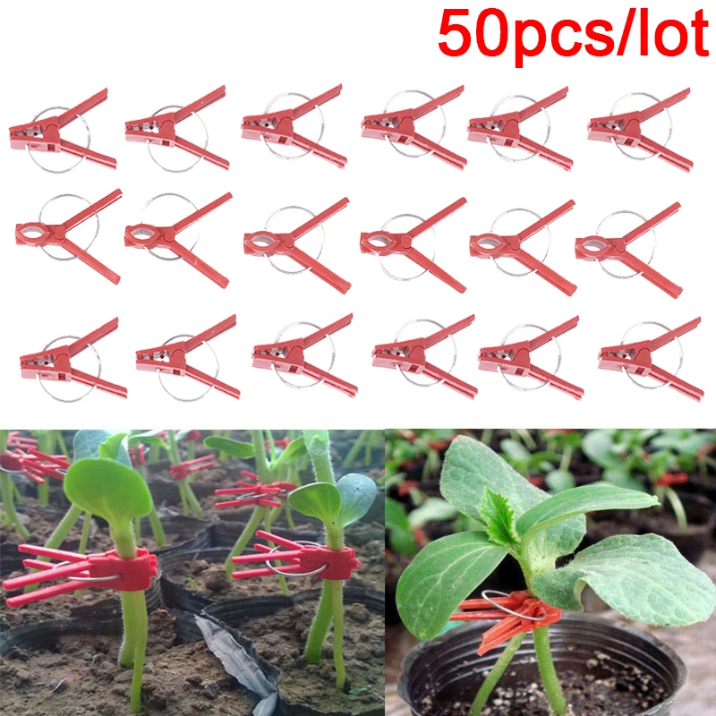 

50pcs Durable Plastic Grafting Clamps Garden Plant Support Clamps Round Red Clamps For Gardening Vegetables Flowers Shrubs