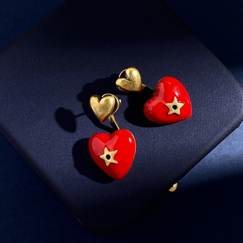 Donia Jewelry Fashion Enamel Heart Titanium Steel Micro AAA Zircon Earrings Silver Needle Luxury Five-Pointed Star Accessories.