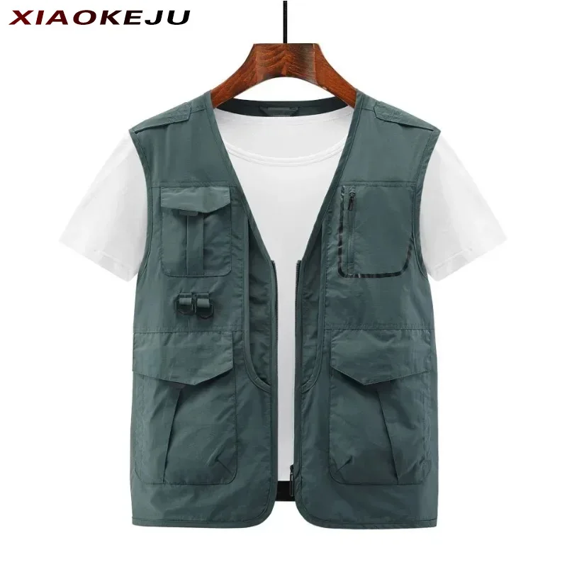 Vest Tactical Windbreaker Jackets Multi Pocket Hunting Man Men Male Waterproof Work Leather Vests Sleeveless Jacket Embroidered