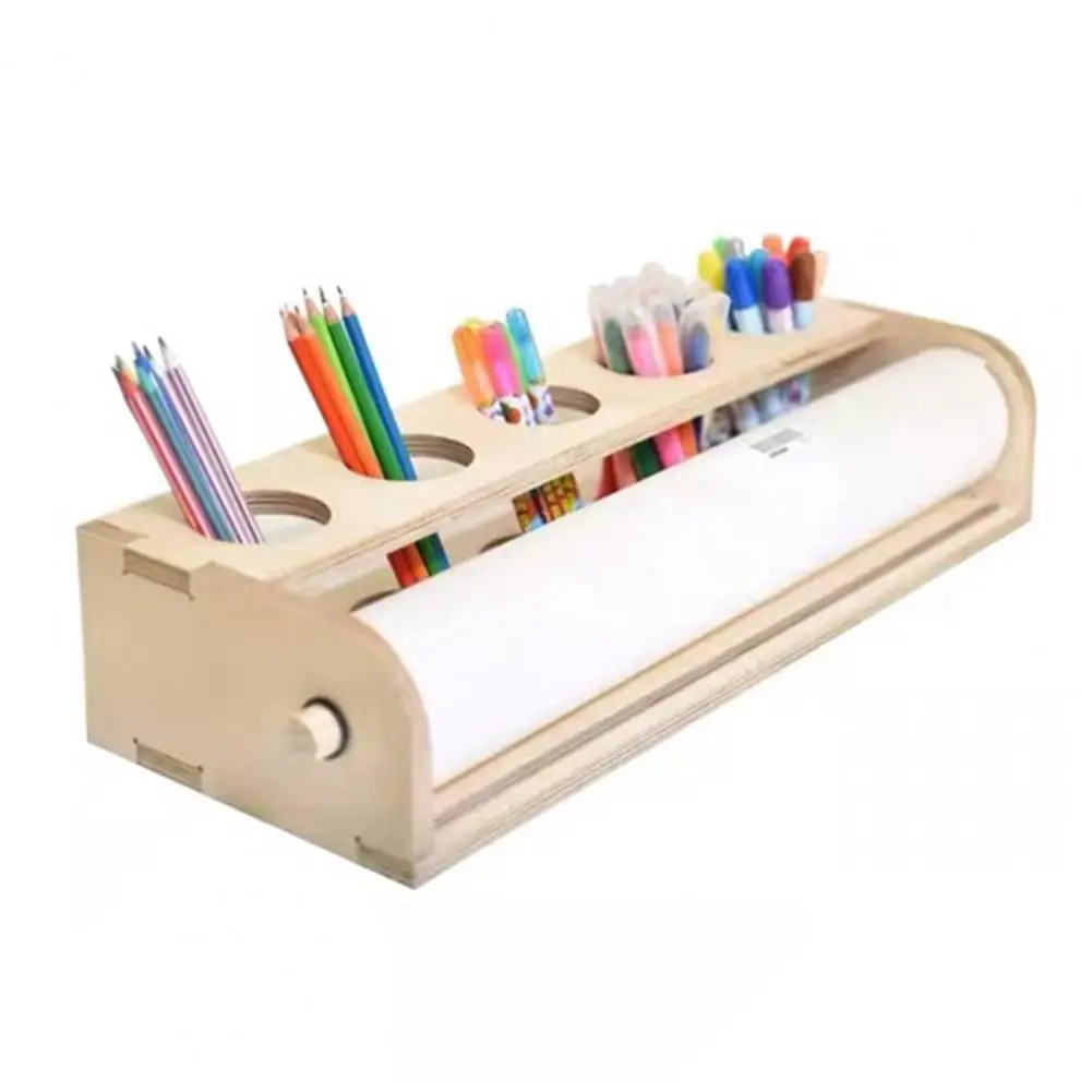 Desktop Roll Paper Holder ，Wooden Paper Dispenserwith Pen Holder ，for School Home Desktop Roll Organizer Tabletop
