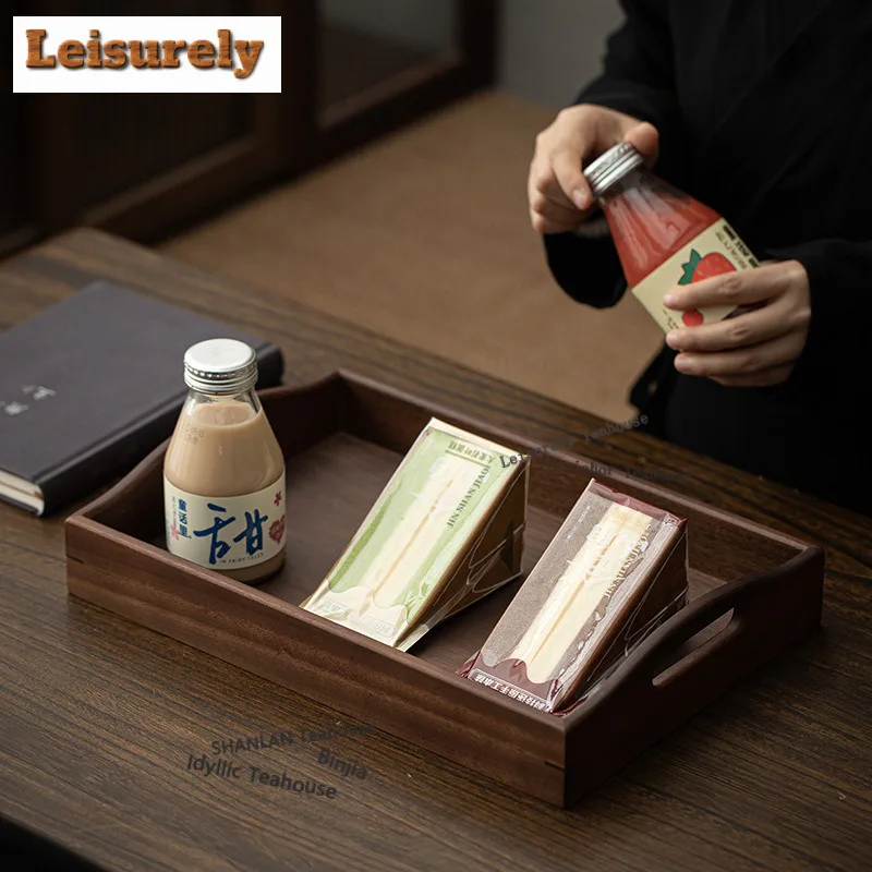 Walnut Double-ear Tea Tray Japanese Cuisine Table Coffee Storage Board Coffeeware Teaware Dishes For Serving Chinese Tea Set