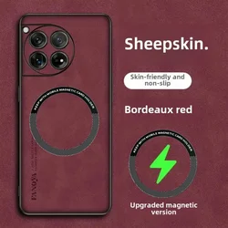 Vintage Sheepskin Magnetic Leather Phone Case with Magsafe Wireless Charging Compatibility for OnePlus 11 (Red)