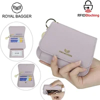Royal Bagger Multi-card Slots Short Wallet Genuine Leather Credit Card Holder RFID Blocking Coin Purse with Keychain 2443 1