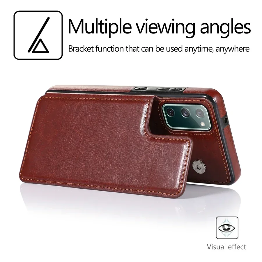 Elegant Double Button Flip PU Leather Wallet Case with Card Slots and Enhanced Protection