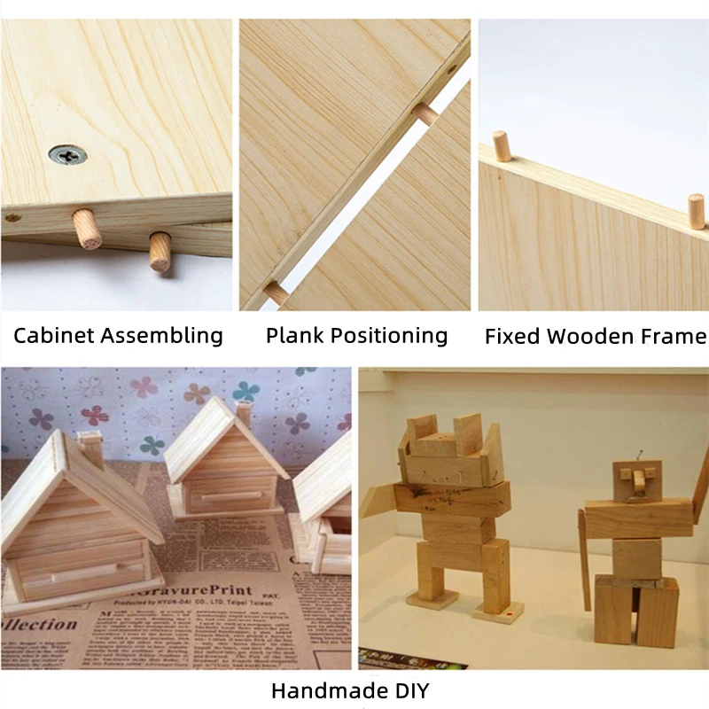 Wooden Dowel Pins 20~100pcs M6 M8 M10 M12 Round Fluted Wood Craft Rods Cabinet Drawer Furniture Fitting Length 20~80mm