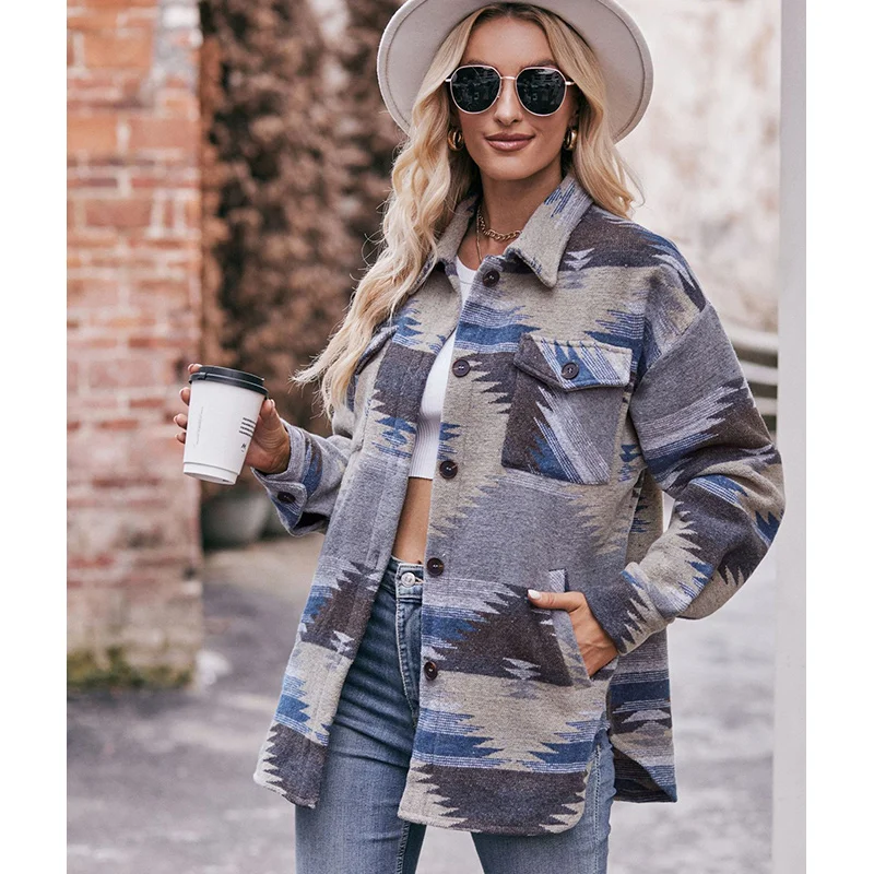 Autumn Winter Y2K Fashion Harajuku Jacket Women Geometry Tops Lady Loose Casual Long Sleeve Outerwear All Match Female Clothes
