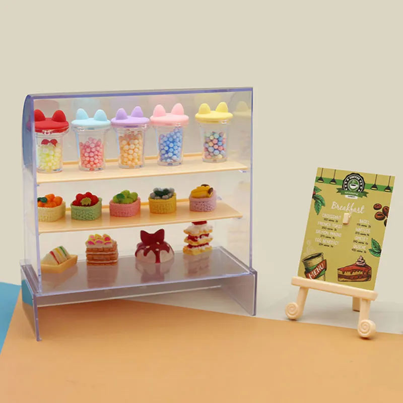 Dollhouse Mini Cake Display Counter Showcase Dessert for Barbie Blyth Ob11 Bjd 1/6 Dolls Pretend Play Supermarket Kids Toys Gift 5