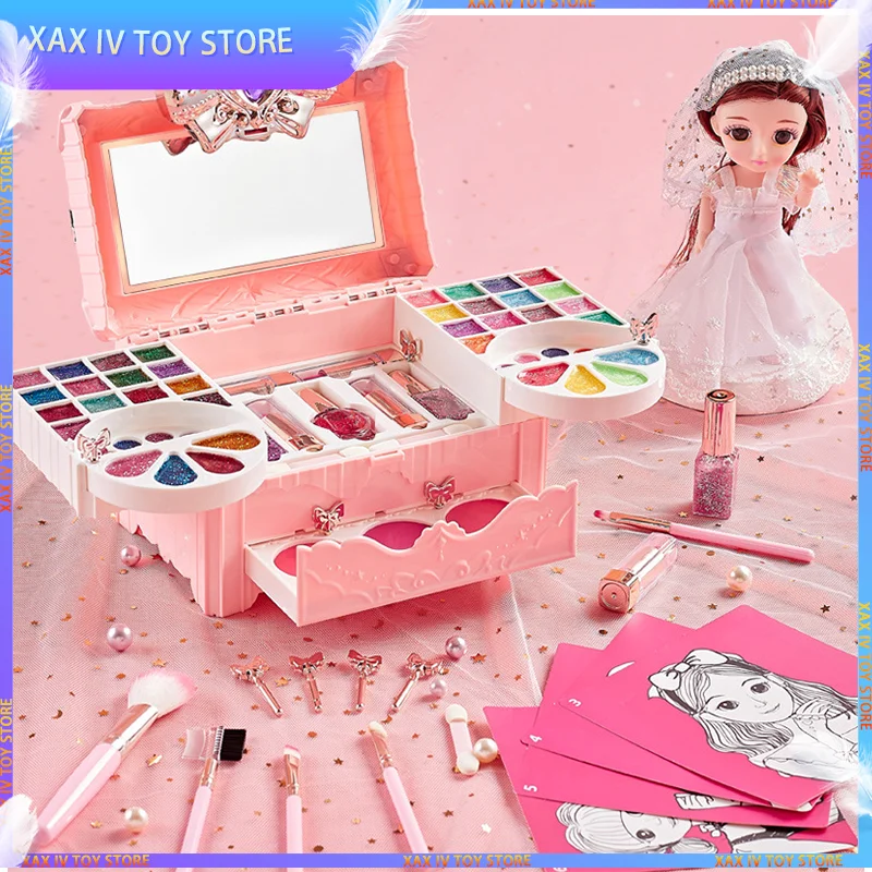

Montessori Kids Makeup Set Box Toy For Girl Washable Make Up Kits Cosmetic Toys Makeup Box For Birthday Children Christmas Gifts