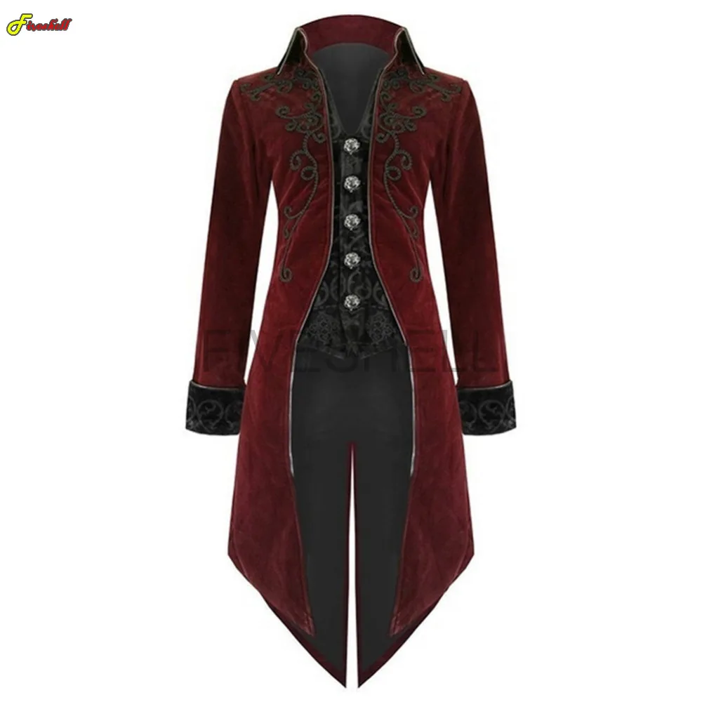 

Medieval Costume Court Lapel Buckled Tuxedo Dinner Jacket Men Steampunk Slim Coat Magician Cosplay Halloween Carnival Suit S-3XL