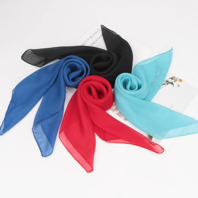 New 65x65cm Summer Chiffon Solid Color Square Scarf Ladies Head Neck Scarves Female Hair Ties Bands Neckerchief Shawls 5