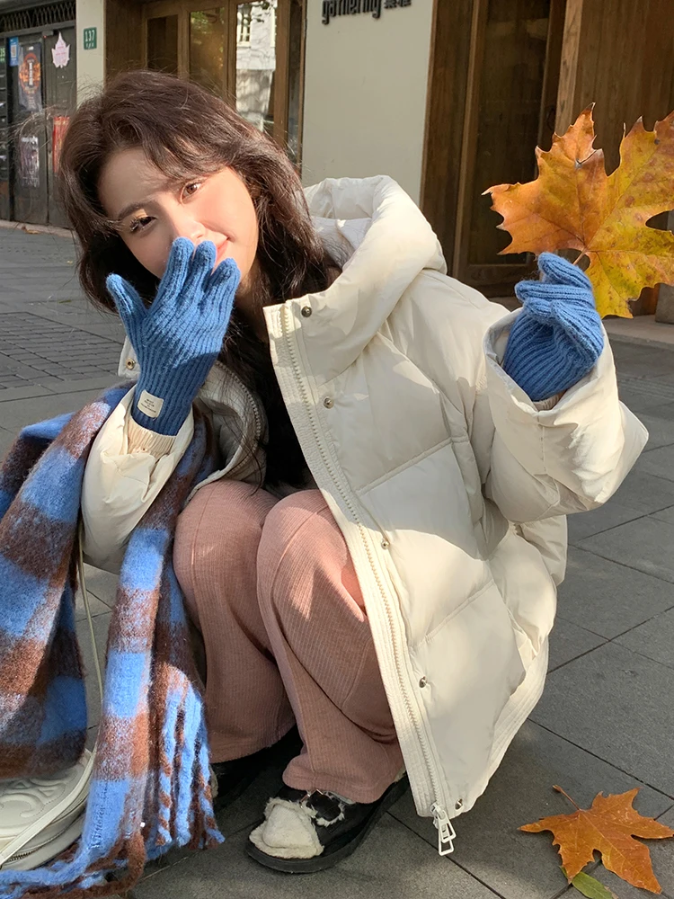 Fashion Solid Color Long Sleeve Women's Short down Jacket 2023 New Winter Hooded Collar Sweet Cute Slim-Fit down Jacket