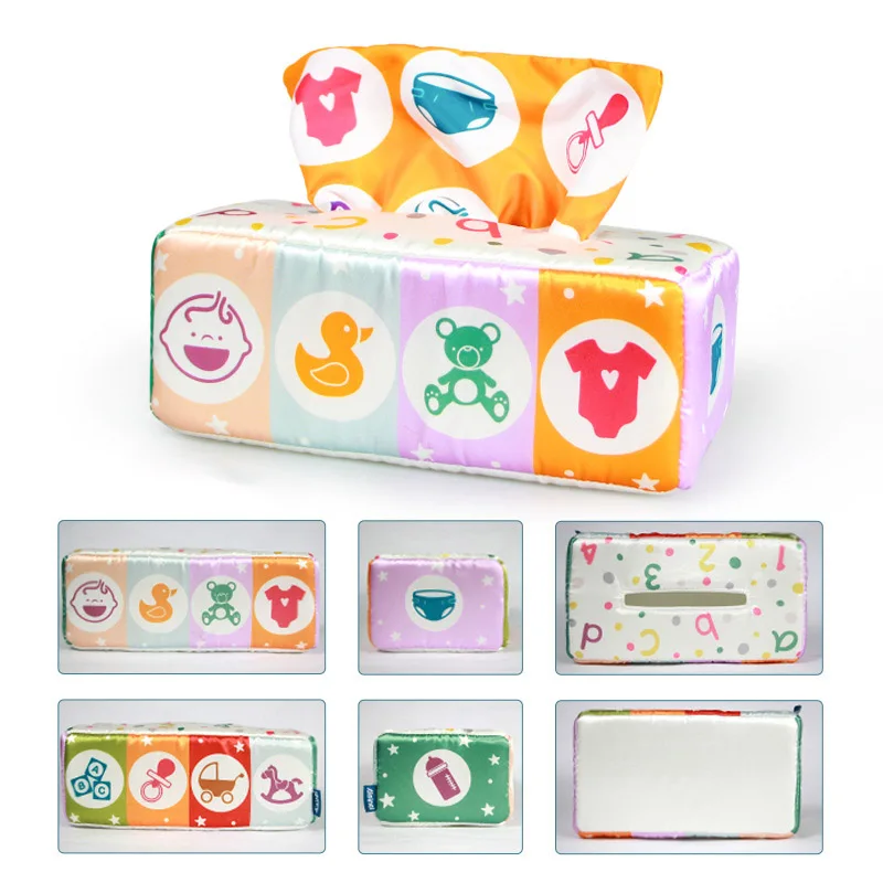 

Baby Tissue Box Toy Montessori Sensory Cloth Toys Baby Educational Learning Activity Finger Exercise For Toddler 0-18 Months