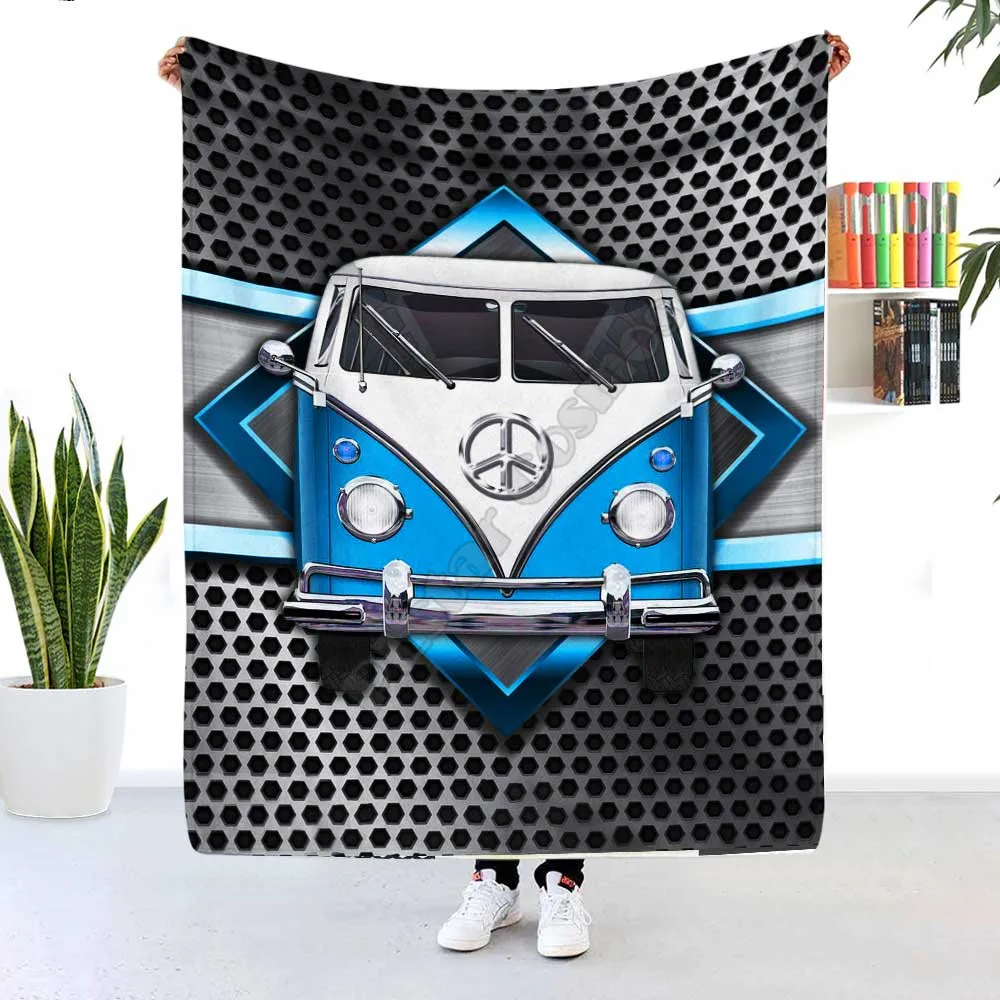 

PLstar Cosmos Peace Hippie Bus Flannel Blanket 3D Printed Kids Adult Soft Bed Cover Sheet Plush Blanket Multipurpose Blanket