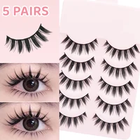 DINGSEN 5 Pairs Manga Lashes Eyes Lashes Soft Natural Long Eyelashes Fake Lashes Anime Wispy Strip False Eyelashes Makeup 2
