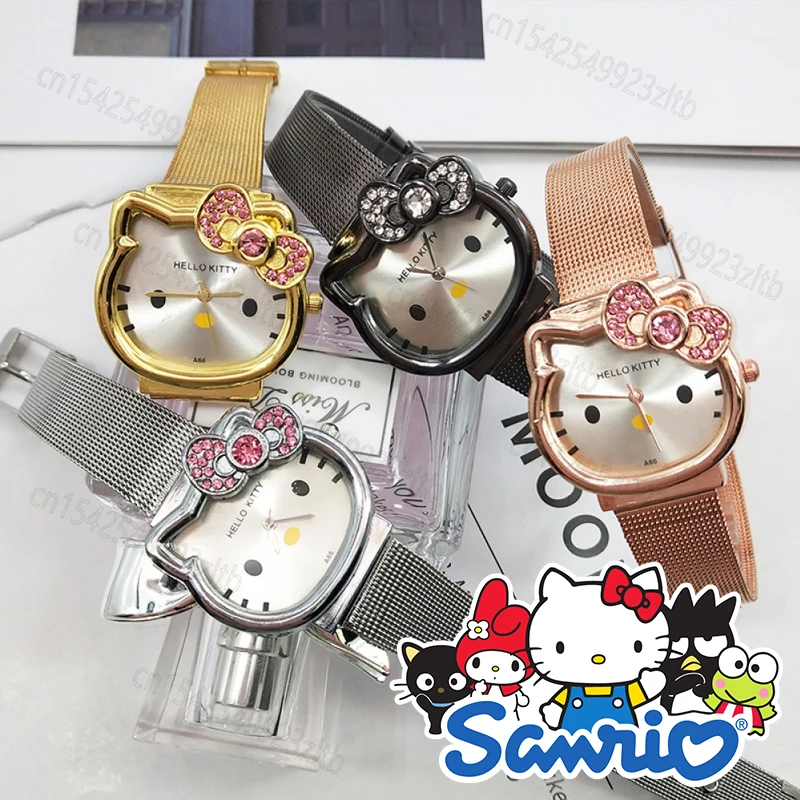 

Часы Hello Kitty с бриллиантами и бантом в виде кошки кавайные розовые женские золотые серебряные металлические ювелирные изделия Мультяшные магнитные часы игрушка для подруги на день рождения