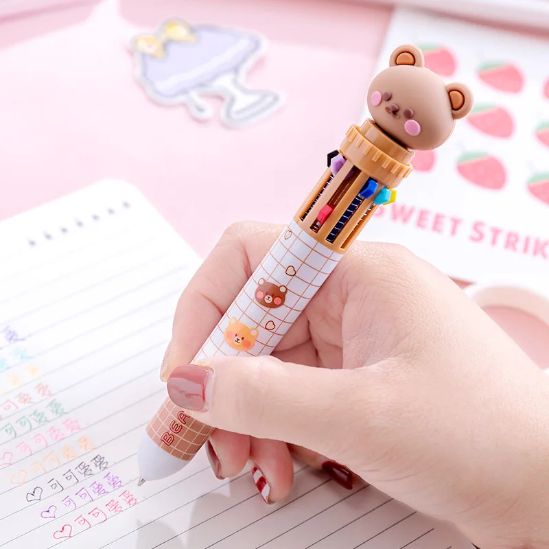 1pc 10colors Cute Bear Ballpoint Pen, Multi-color Ballpoint Pen, Writing Pen,  Funny Cute Animal Penpen, Student Supplies, -  Norway