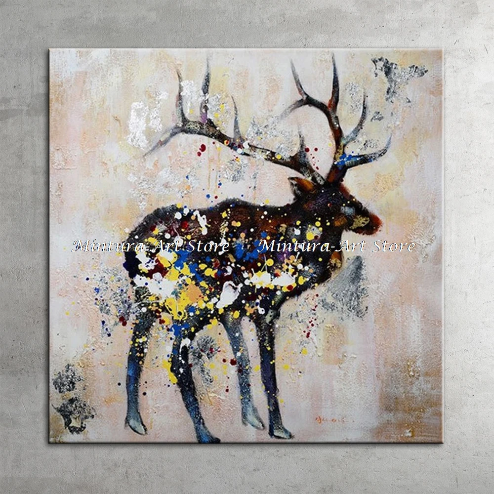 

Unframed Hand Painted Animal Abstract Deer Animal Oil Painting On Canvas,For Living Room Wall Decoration Modern Art Wall Picture