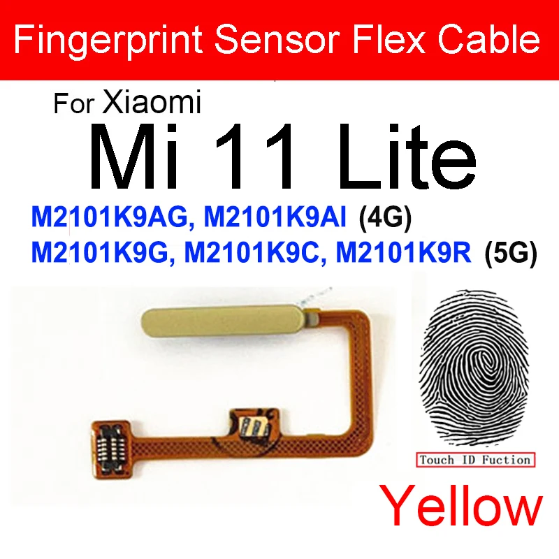 Fingerprint Sensor Flex Cable For Xiaomi Mi 11 Lite M2101K9AG Mi 11 Lite 5G M2101K9G Home Touch ID Flex Ribbon With Power Button