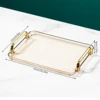 1pc Storage Tray, Household Rectangular Storage Rack, Transparent And Simple Storage Tray With Golden Handle, For Living Room, D 6