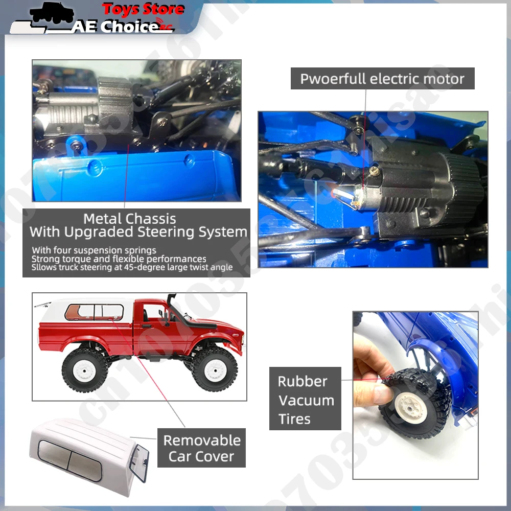 WPL C24 풀 스케일 RC 자동차 2.4G 4WD 락 크롤러 전기 버기 등산 트럭 LED 라이트 온로드 1/16 어린이 선물 완구