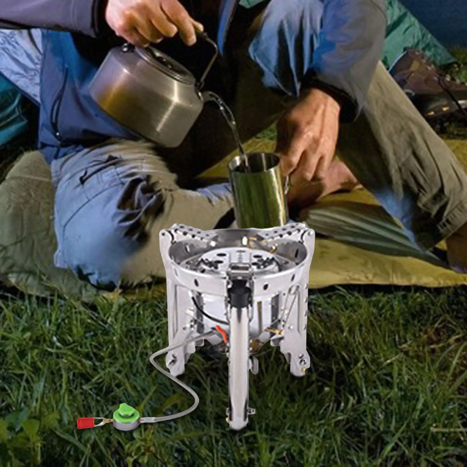 

Foldable Camping Gas Stove Stainless Steel with Piezo Ignition BBQ Stable Hiking Adjustable Legs Windproof Gas Stove for Outdoor