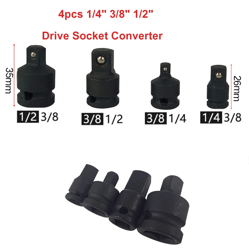 

4pcs 1/4 3/8 1/2 Drive Socket Adapter Converter Reducer Air Impact Craftsman Socket Wrench Adapter Hand Tools Set Repair Tools