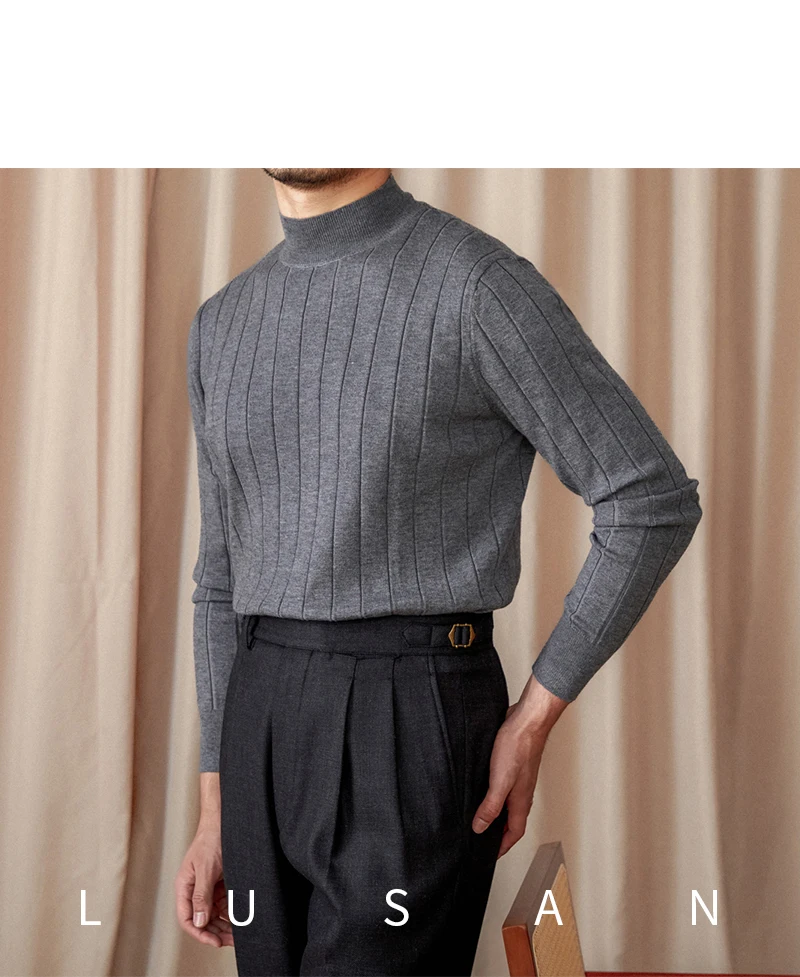 Herbst und Winter Gentry Pullover Slim-Fit Wollpullover Vintage italienischer Langarm-Pullover mit halbem Rollkragen Trendige Herren – Detail 18